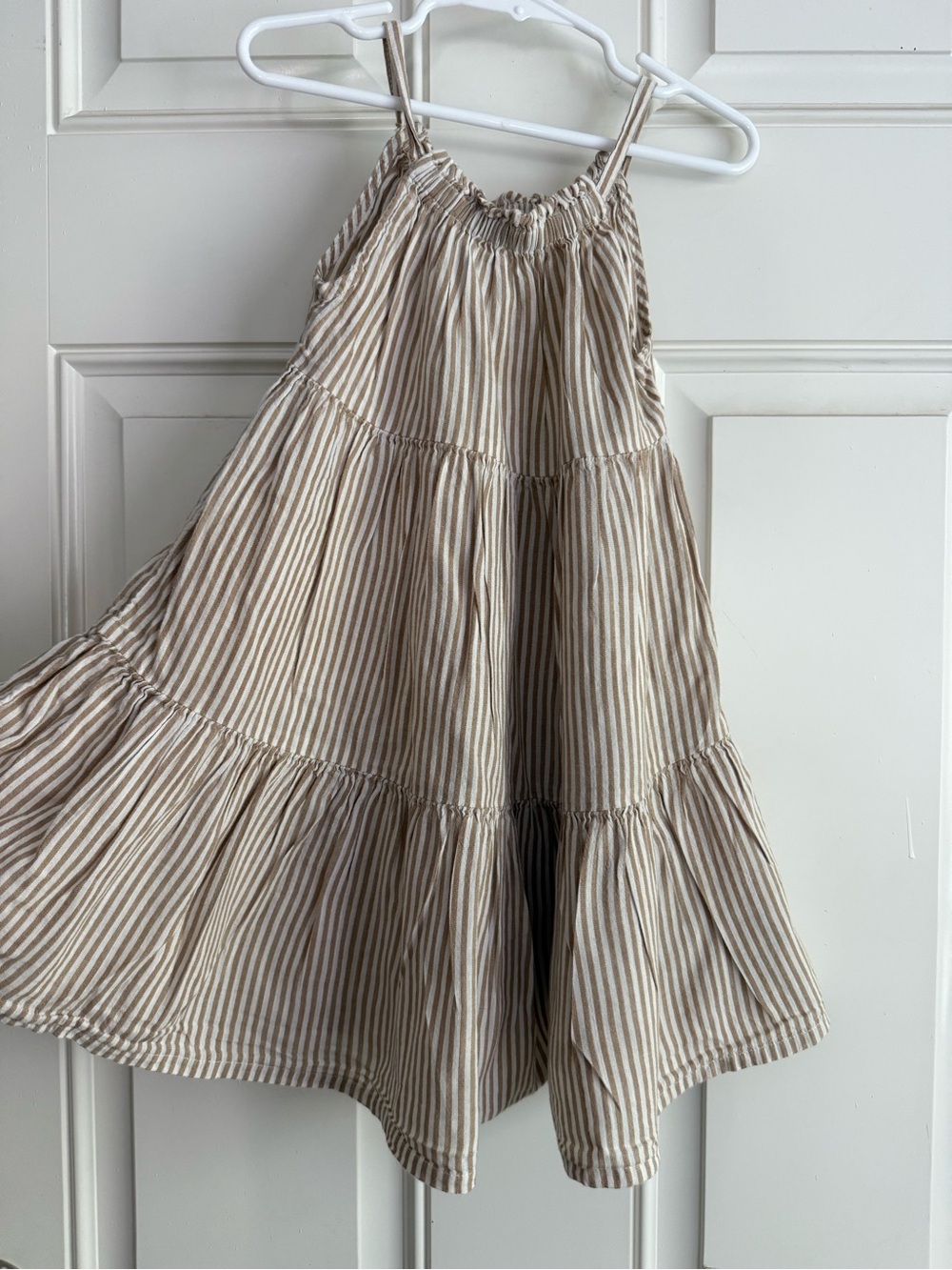Old Navy Beige and White Striped Tiered Sundress